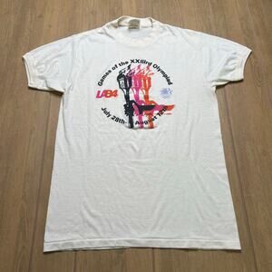 Vintage 1984 Olympics T-Shirt Mens Sz L Cream Los Angeles LA84 Torch Summer 80s
